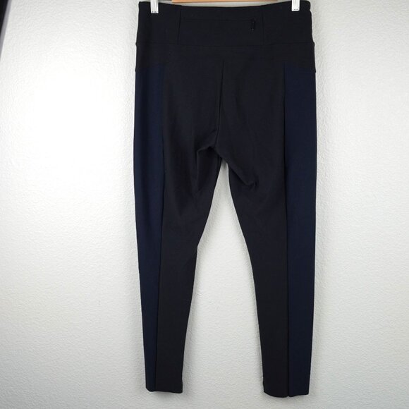 Athleta Colorblock Zip Pocket Leggings Size M Black Navy‎ High Waist Stretch - Picture 3 of 10